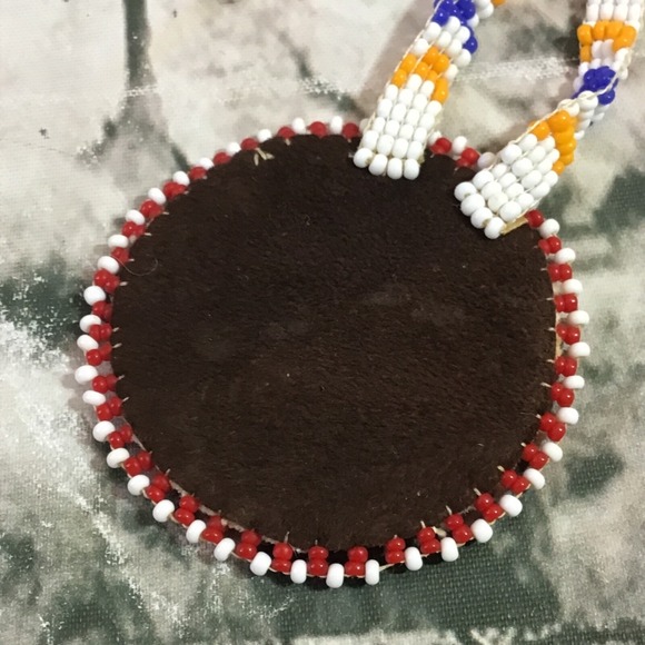 Beaded Necklace Long Drop Handmade Southwest Themed Round Beaded Pendant VTG - Picture 3 of 5